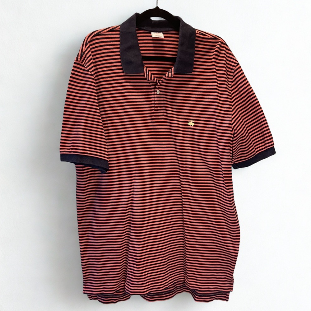 Preppy Brooks Brothers 346 Salmon & Navy Striped Polo XL